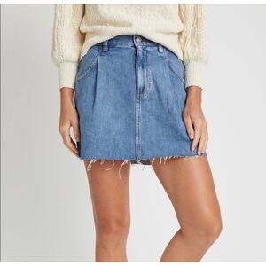 Free People Cosmico Flirt Denim Skirt Size 29 Rain Blue Distressed Raw Hem Mini